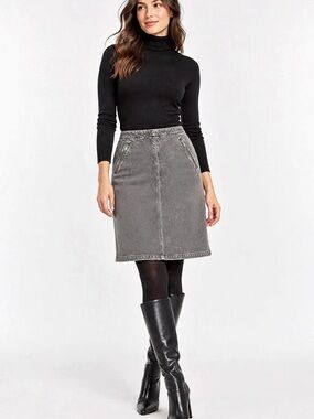 Vintage Grey Stretch Cotton Twill Zip Pocket Skirt Size 4